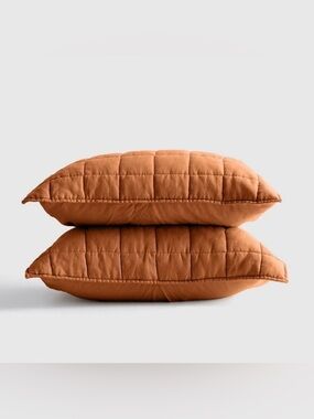 Quince 100% Linen Set Of 2 Box Terracotta Quilted Shams - Standard